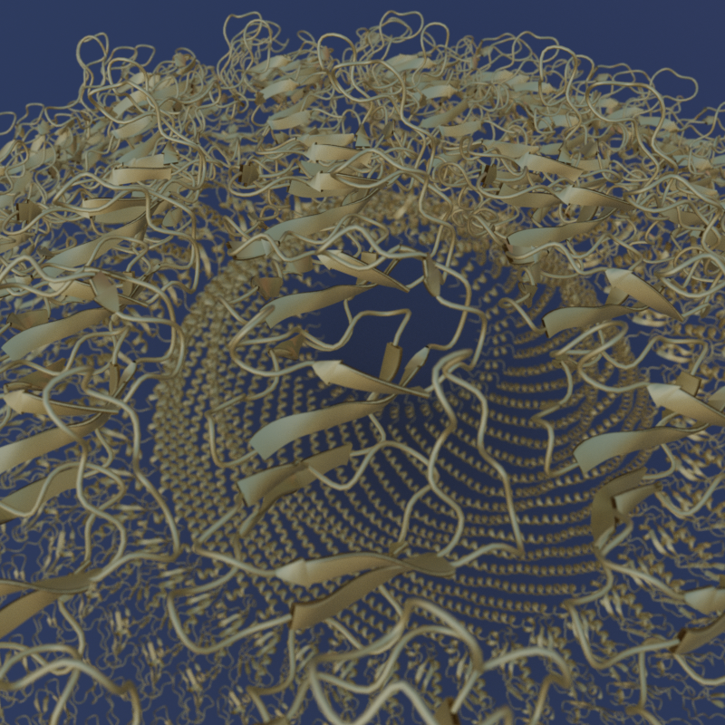 Protein ribbon with a gold material and depth of field
